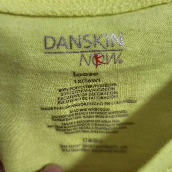 Danskin Now Yellow Lime Loose Fit Athletic Top Size 1x (16w) EUC P2p 21 - Picture 3 of 6